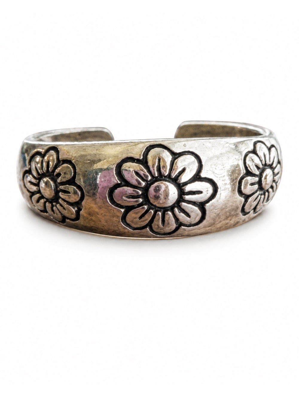 Vintage 925 Sterling Silver Floral Toe Ring Hippie Flower Y2K 90s Adjustable